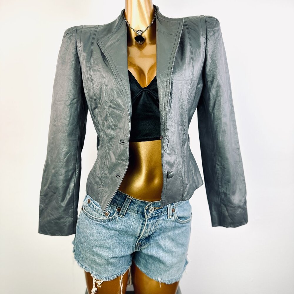 Vintage 70s leather jacket blazer biker jacket - Picture 1 of 9